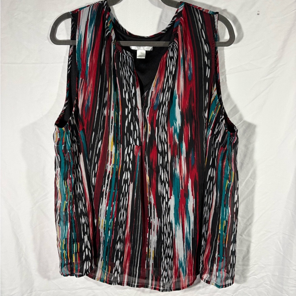 CJ Banks Red and Teal Sleeveless Blouse